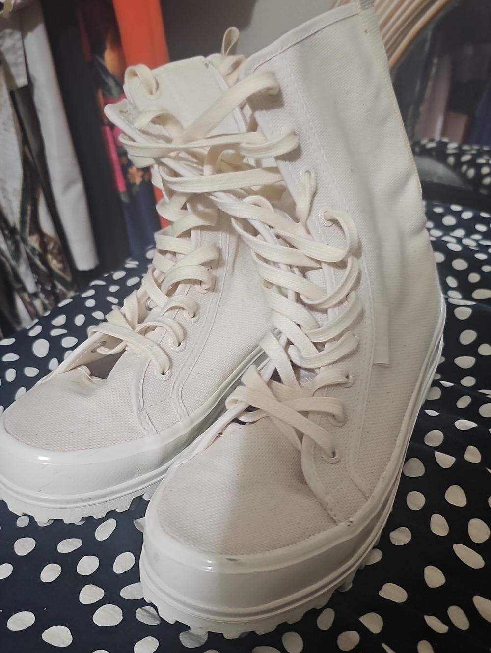 Superga Rare Canvas High-Top Lace-Up Sneakers in Cream